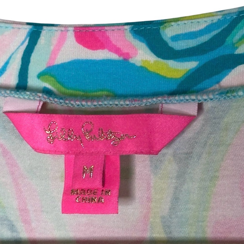 Lilly Pulitzer Aqua Pink Green Tropical Wrap Mini Dress - Picture 3 of 4